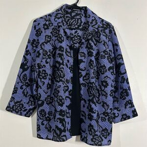 Notations Women's Floral Lace Jacket Blue Black 3/4 Sleeve Size M Blouse Top